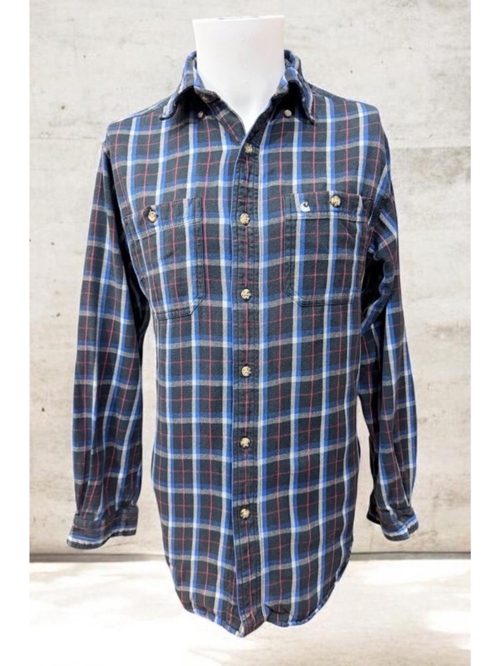 Carhartt Men's Blue Plaid Flannel Button-Up Shirt Sz S
